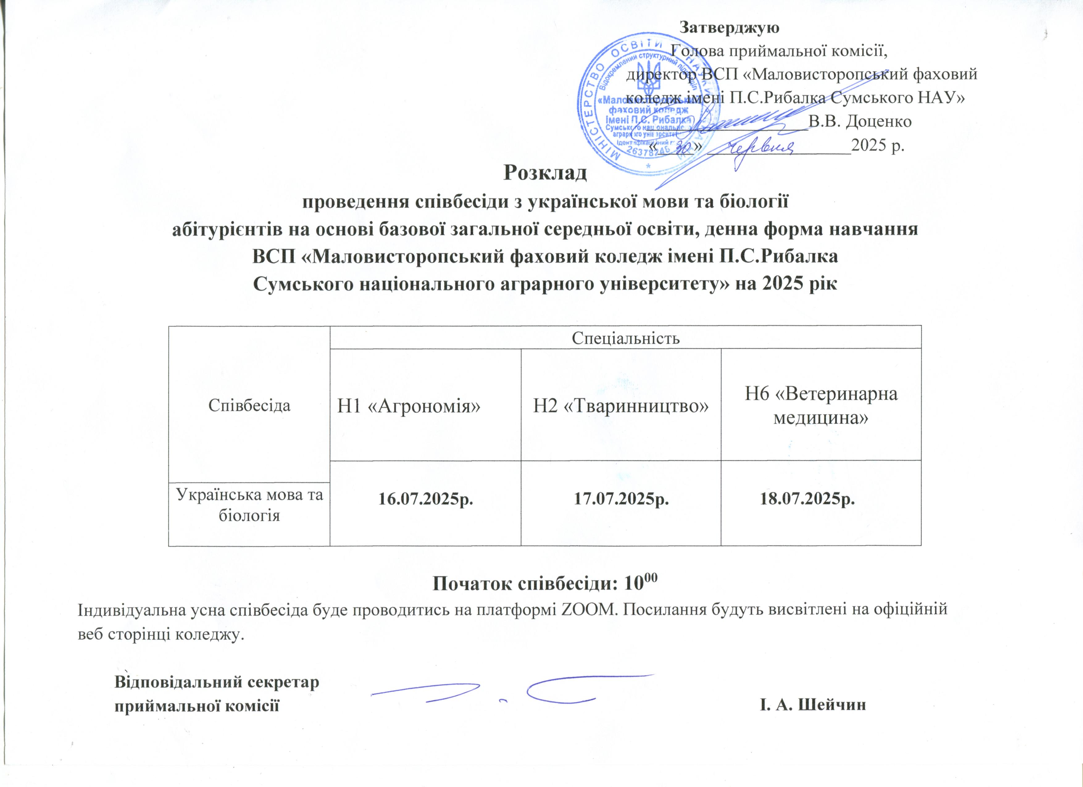 Розклад проведення співбесіди з української мови та біології 2025